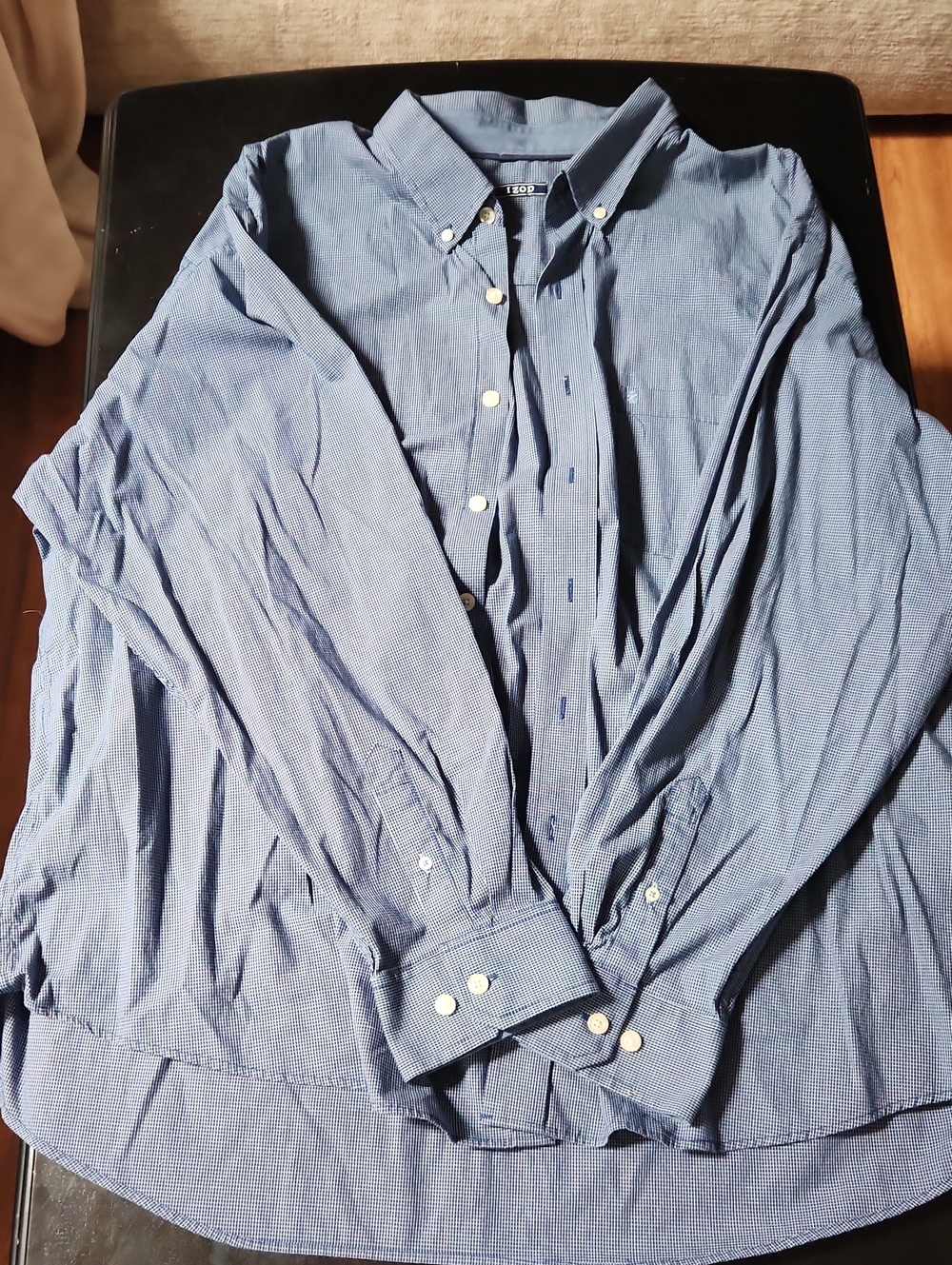 Izod Men's Blue Micro-Check Button-Down Dress Shirt